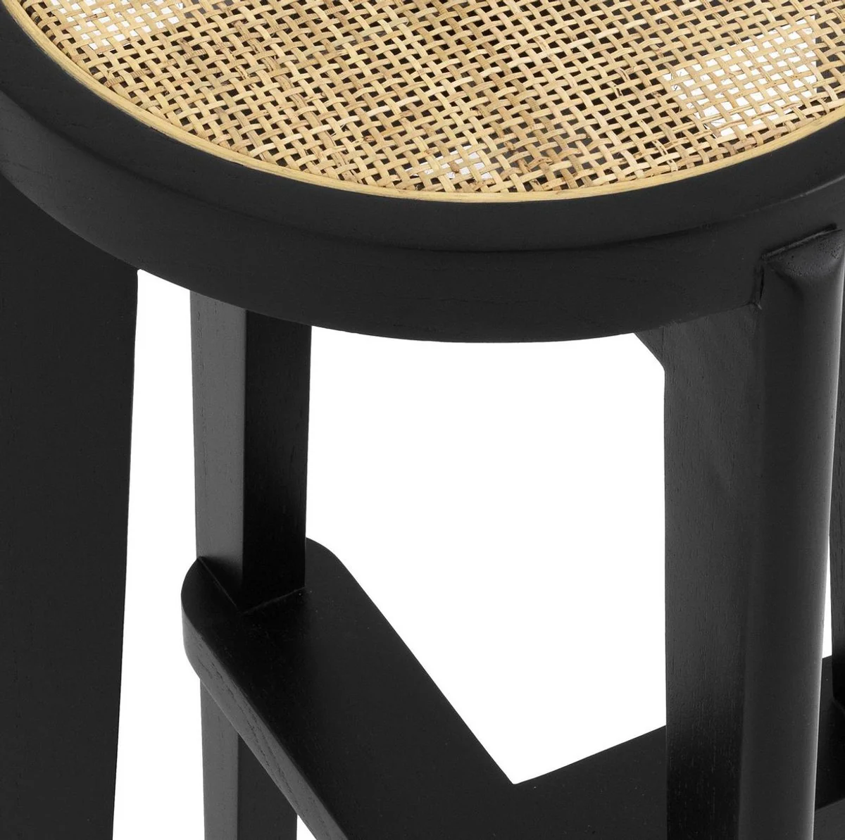 Luxury bar stool black / natural color Ø 44 x H. 76.5 cm - round solid wood bar chair - bar furniture