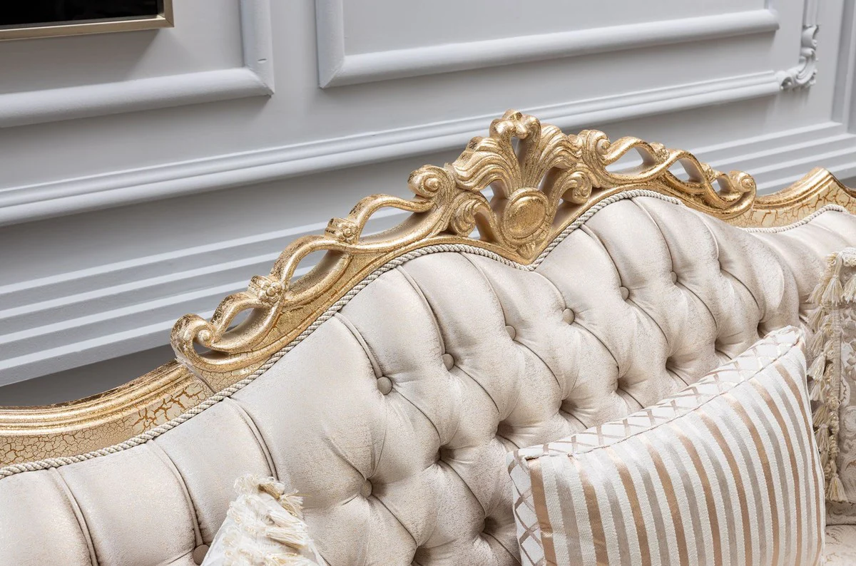 Luxury Baroque Living Room Sofa White / Antique Gold 230 cm - Baroque Living Room Furniture