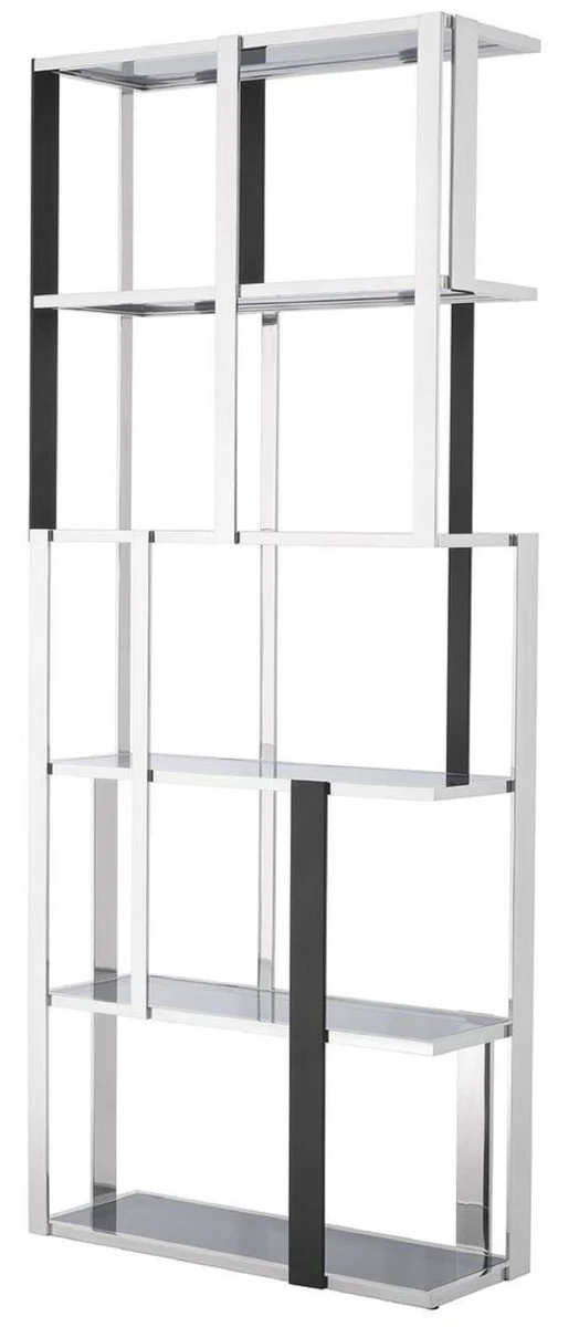 Luxury shelf cabinet silver / black / gray 100 x 37 x H. 240.5 cm - stainless steel cabinet - living room cabinet - office cabinet - luxury furniture
