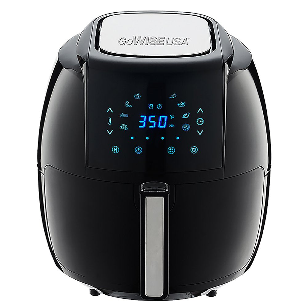 GoWISE USA 5.8-Quarts 8-in-1 Air Fryer XL mit 6 Stück Zubehörset + 50 Rezepte für Ihr Air Fryer Book (Schwarz)