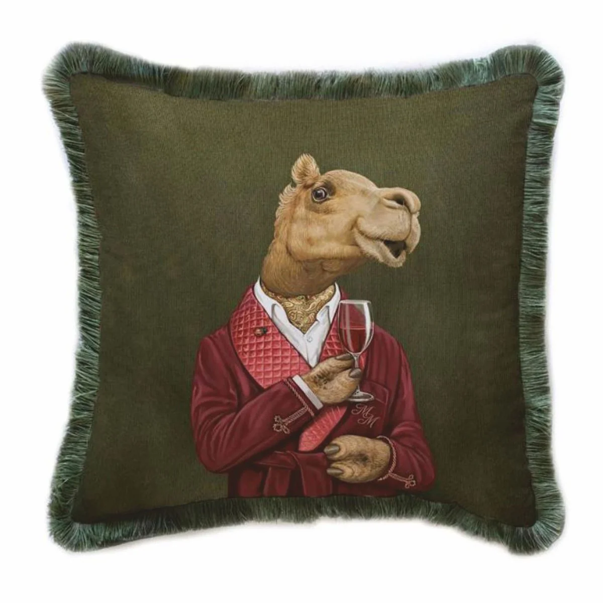 Luxury decorative velvet cushion gentleman camel green 45 x 45 cm