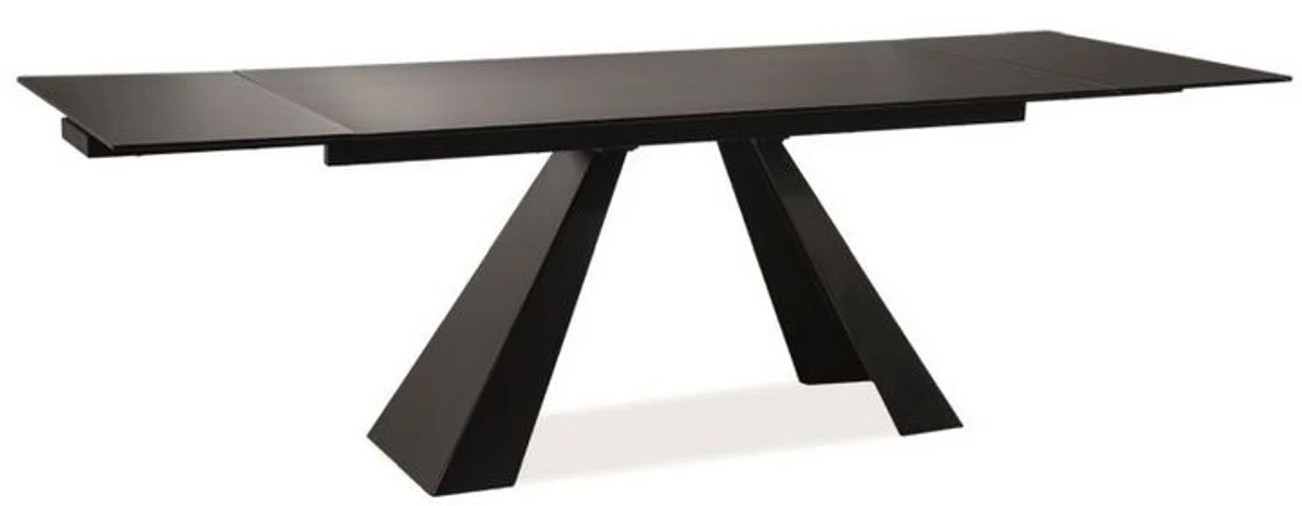 Designer dining table matt black 160-240 x 90 x H. 76 cm - Extendable dining room table with tempered glass top - Designer furniture