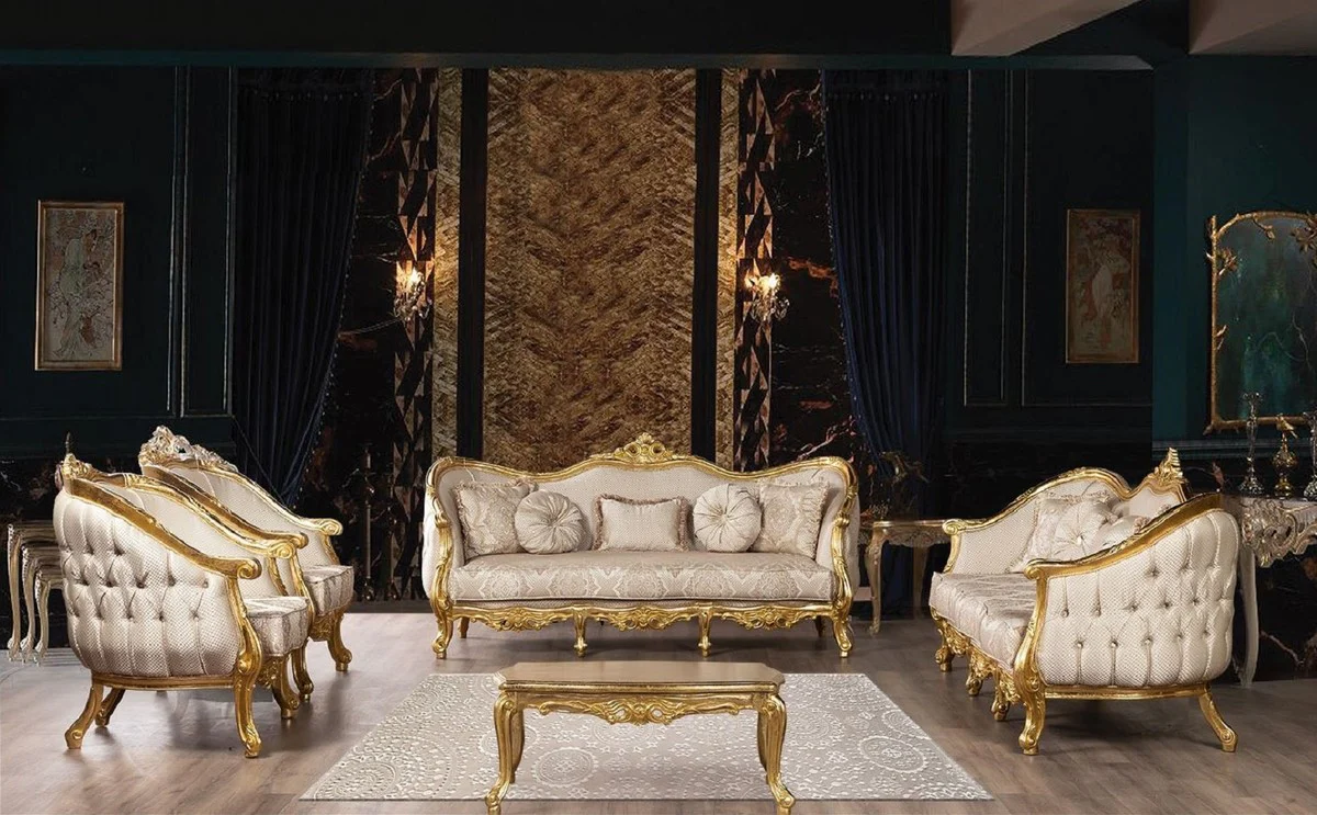 Luxury Baroque Sofa Beige / Gold - Magnificent Living Room Sofa with Pattern - Magnificent Baroque Living Room Furniture