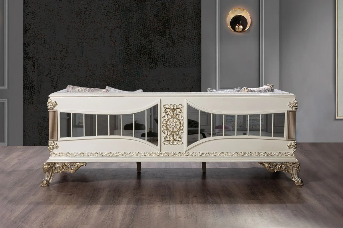 Luxury Baroque Sofa Silver / White / Gray / Gold - Mirrored Baroque Style Living Room Sofa - Luxury Living Room Furniture in Baroque Style - Baroque Furniture - Baroque Furnishings