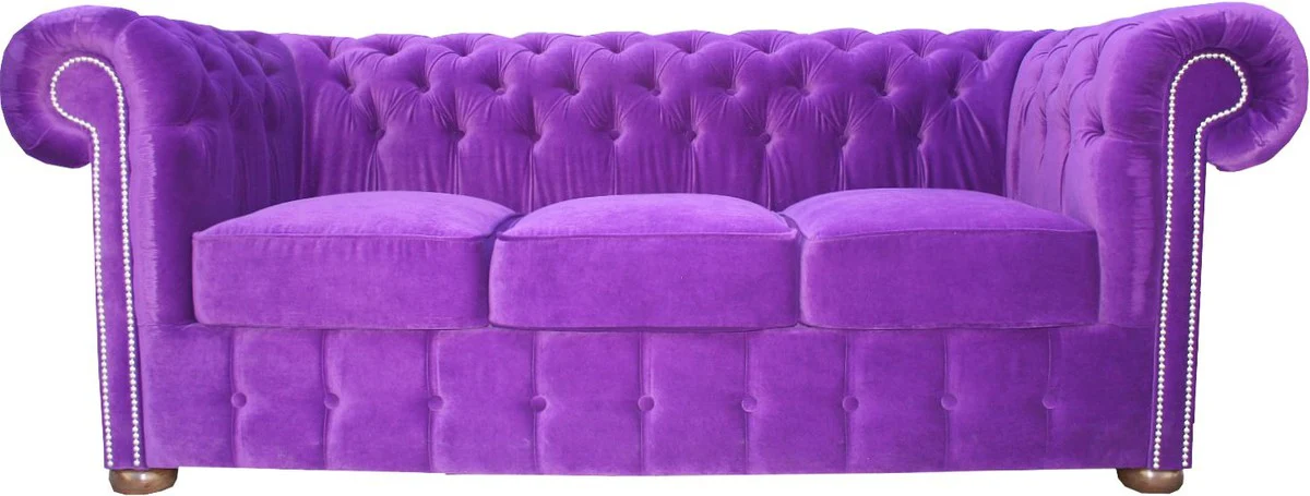 Chesterfield 3-seater sofa in purple 200 x 90 x H. 78 cm - luxury quality