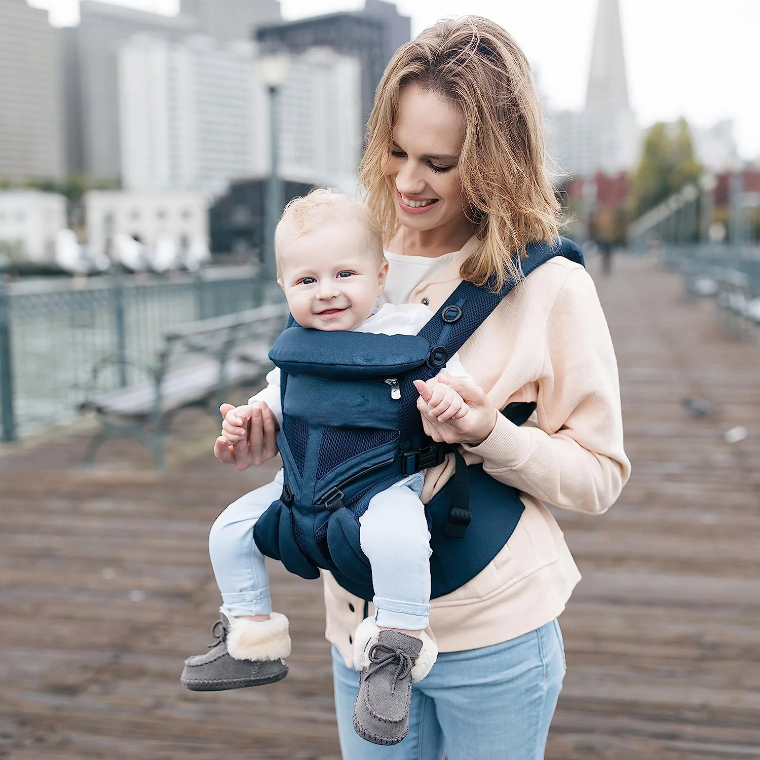 360-Grad-Babytrage für Neugeborene bis Kleinkinder mit Lendenwirbelstütze und Cool-Air-Mesh (3,5–25 kg), Perlgrau