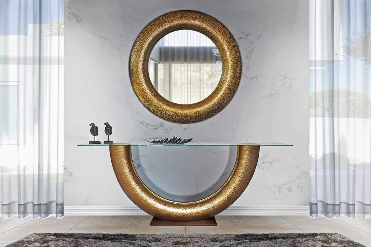Luxury mirror gold Ø 120 cm - Round fiberglass wall mirror - Living room mirror - Cloakroom mirror - Luxury collection