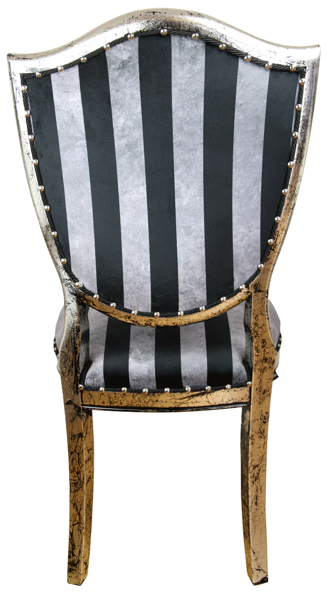 Art Deco Luxury Dining Room Chair Black Silver Stripes / Antique Style Silver 52.5 x 59 x H. 104 cm - Luxury Hotel Furniture