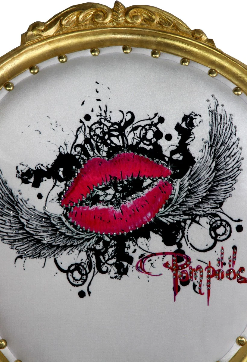 Pompöös by Luxury Baroque Dining Room Chair Black / White Stripes / Gold - Pink Lips - Pompööser Baroque Chair designed by Harald Glööckler