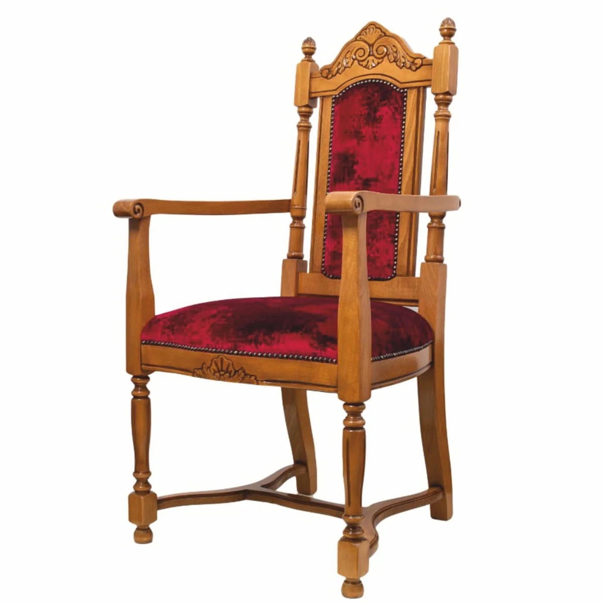 Luxury Baroque Dining Room Chair with Armrests Brown / Bordeaux Red - Baroque Furniture
