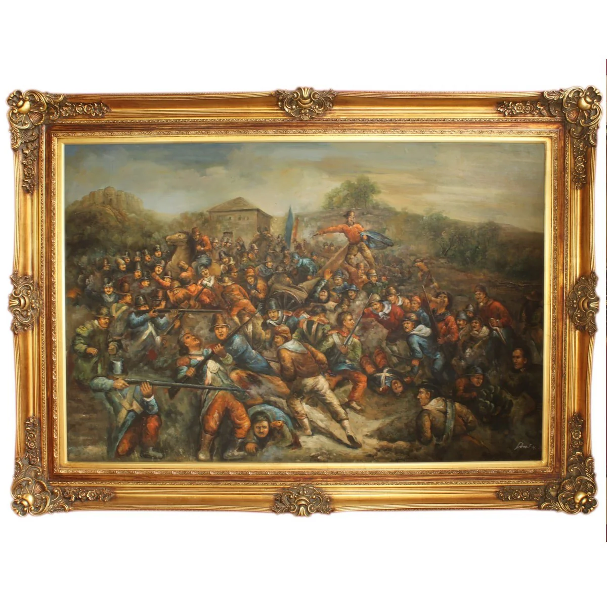 Huge Hand Painted Baroque Oil Painting War Gold Magnificence Frame 225 x 165 x 10 cm - Solid Material