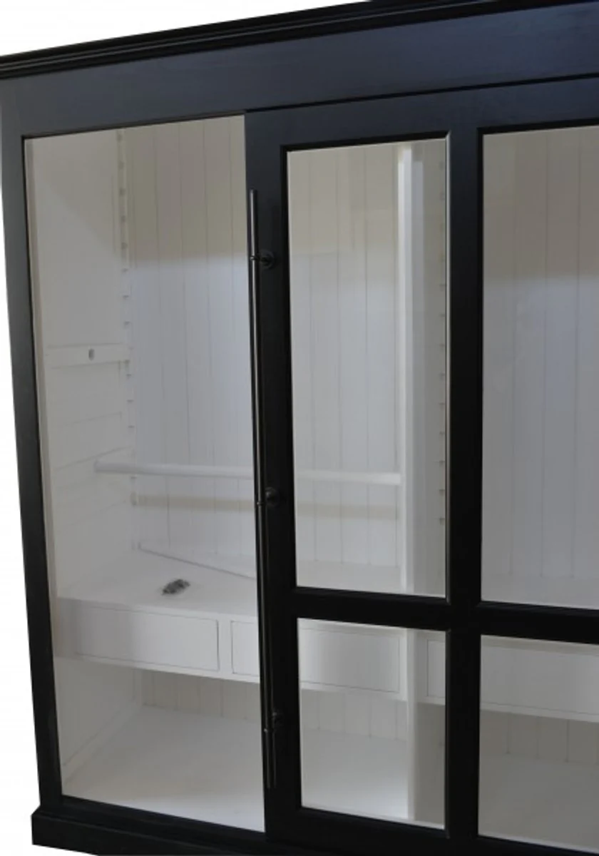 Luxury wardrobe W 226 x H 220 cm Haute Couture bedroom cupboard with glass sliding door black / white - Art Deco Art Nouveau hotel furniture