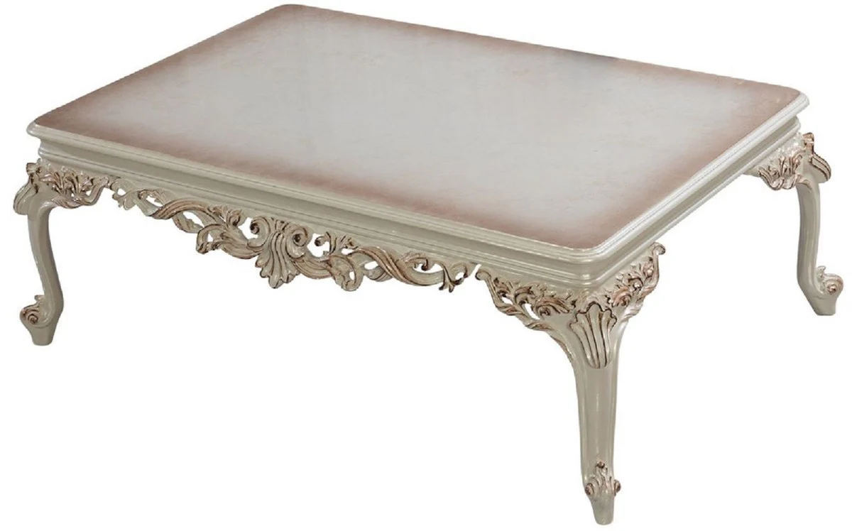 Luxury Baroque Living Room Set Multicolored / Cream White / Copper - 2 Baroque Sofas & 2 Baroque Armchairs & 1 Baroque Coffee Table - Luxury Living Room Furniture in Baroque Style - Baroque Furniture