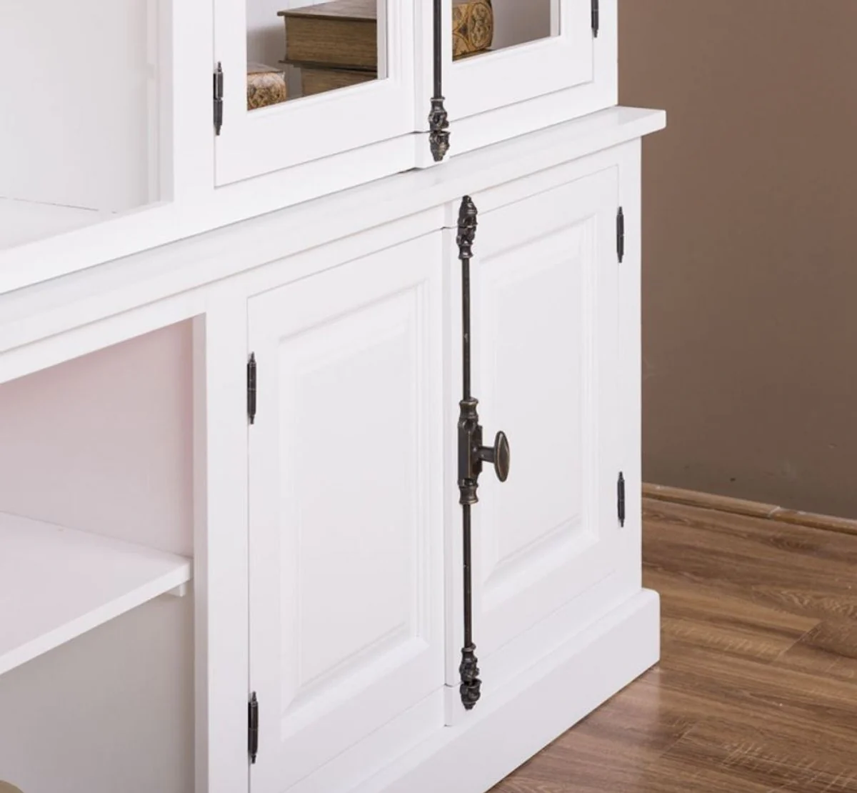 Country house style bookcase white 300 x 50 x H. 230 cm - solid wood cupboard - living room cupboard - office cupboard - country house style furniture