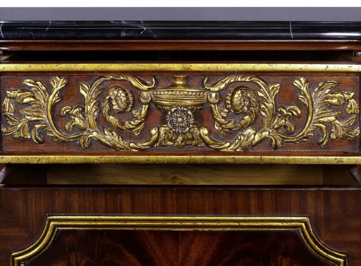 Luxury baroque solid wood chest of drawers with marble top dark brown / gold / black - magnificent baroque furniture