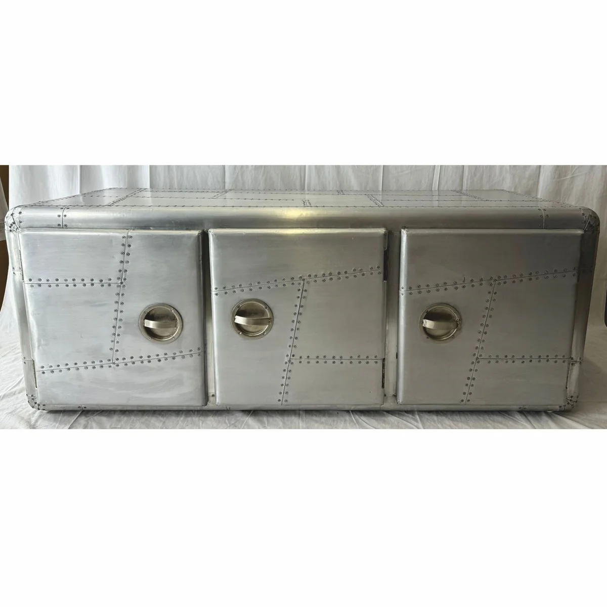 Aluminum airplane aviator TV cabinet with 3 doors silver 145 cm