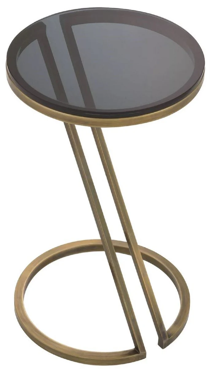 Luxury side table vintage brass / gray Ø 36 x H. 60 cm - stainless steel table with glass top - living room furniture - luxury furniture - luxury furnishings - luxury interior