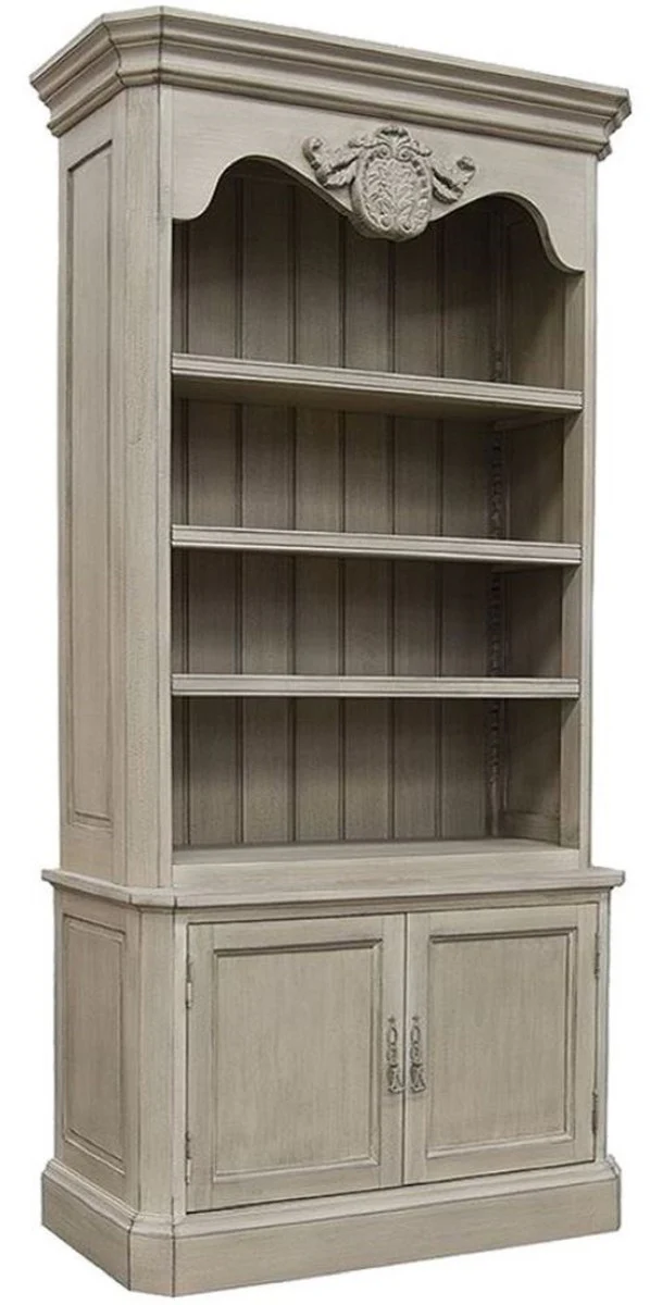 Luxury country house style bookcase gray 110 x 47 x H. 240 cm - handmade solid wood cabinet with 2 doors - shelf cabinet - elegant country house style solid wood furniture