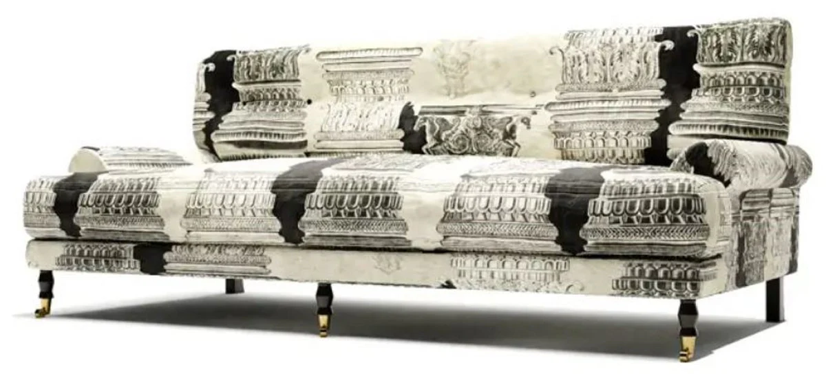 Luxury velvet sofa cream / white / black / brass 200 x 100 x H. 87 cm - living room sofa - hotel sofa - living room furniture - hotel furniture - luxury furniture - living room furnishings