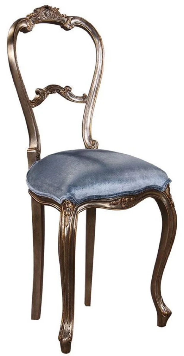Luxury Baroque Women's Chair Light Blue / Silver - Handmade Solid Wood Dressing Table Chair - Baroque Furniture