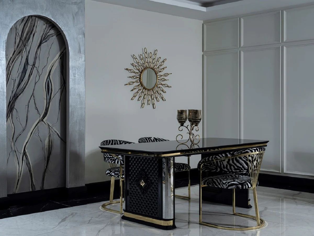 Luxury Art Deco Dining Room Set Black / Gold - 1 Dining Table & 4 Chairs
