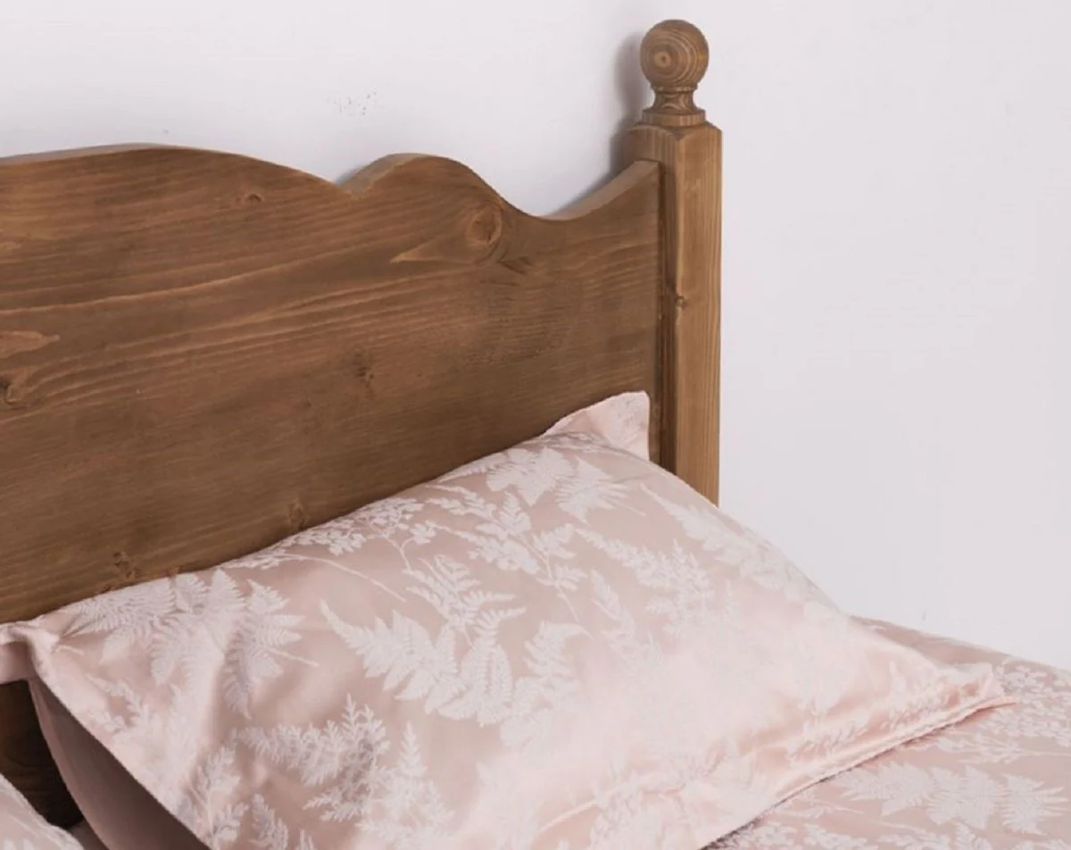 Country house style solid wood bedroom set brown - 1 country house style double bed & 2 country house style bedside tables - solid wood bedroom furniture - bedroom furniture in country house style