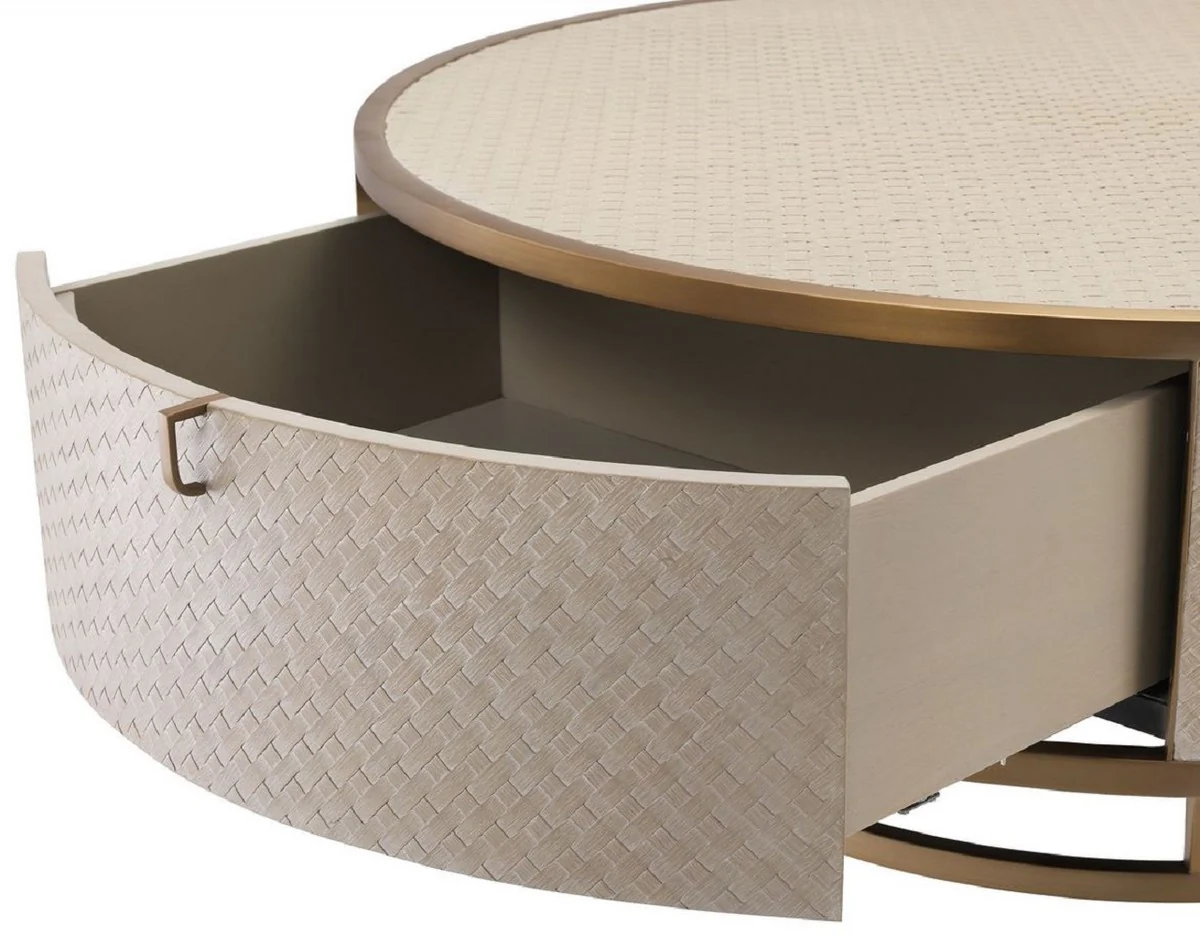 Luxury coffee table beige / brass Ø 100 x H. 40.5 cm - Round living room table with 2 drawers - Luxury living room furniture