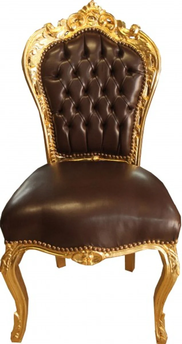 Baroque Dining Room Chair Brown Smooth Leather Look / Gold - Furniture