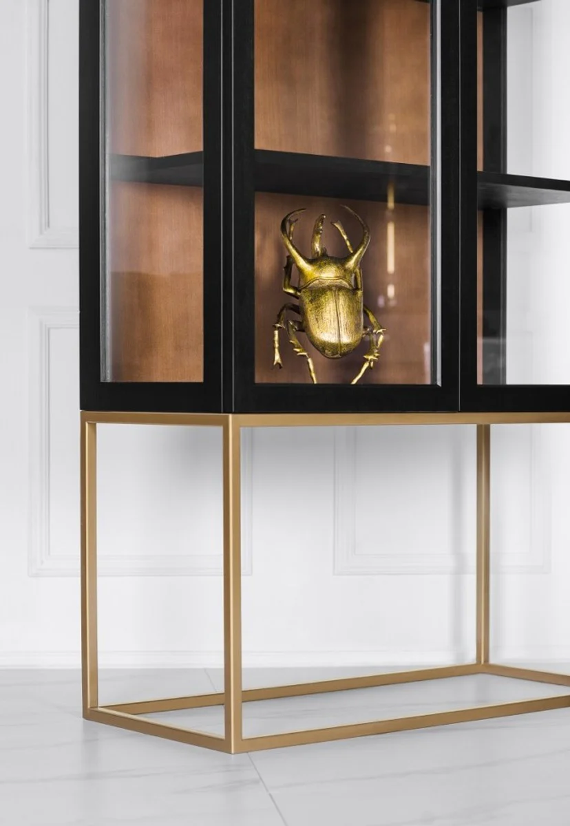 Luxury glass display cabinet black / brass gold 200 x 90 cm - Luxury boutique display cabinet - Neoclassical