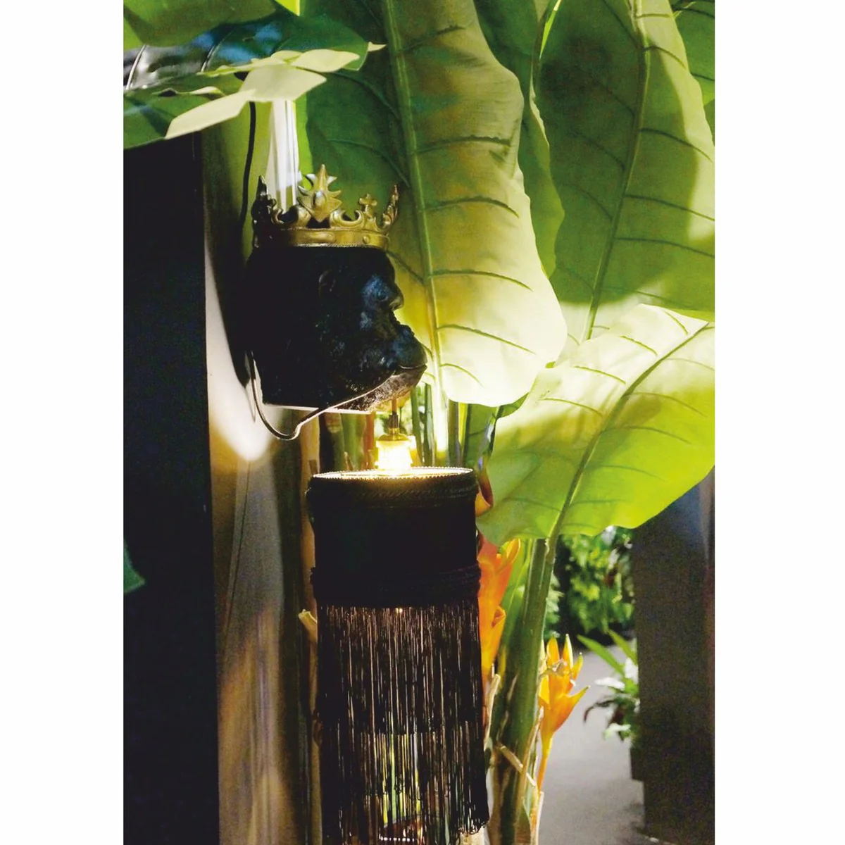 Luxury wall light monkey head with crown black / gold H. 72 cm