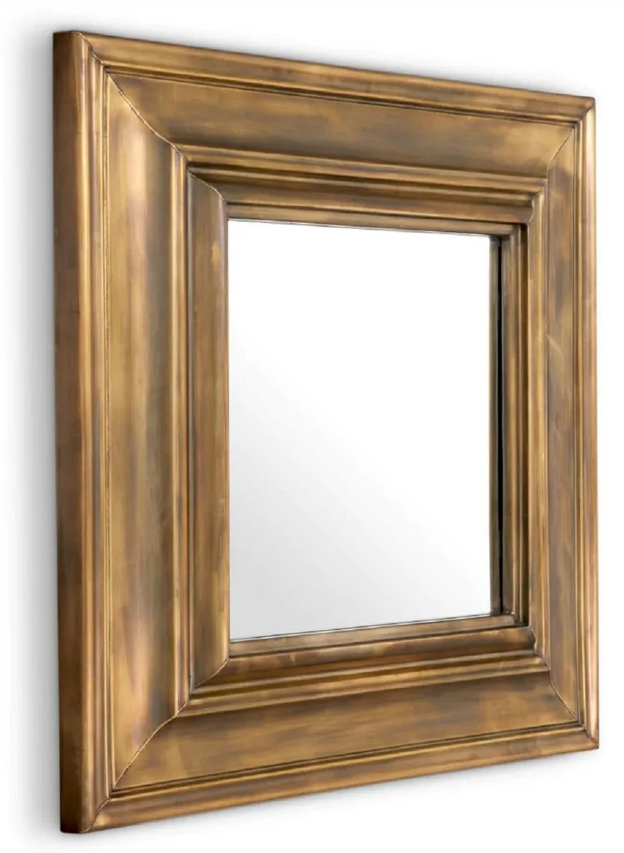 Luxury stainless steel wall mirror vintage brass 100 x 13 x H. 100 cm - Square living room mirror - Bedroom mirror - Cloakroom mirror - Luxury furniture - Luxury furnishings