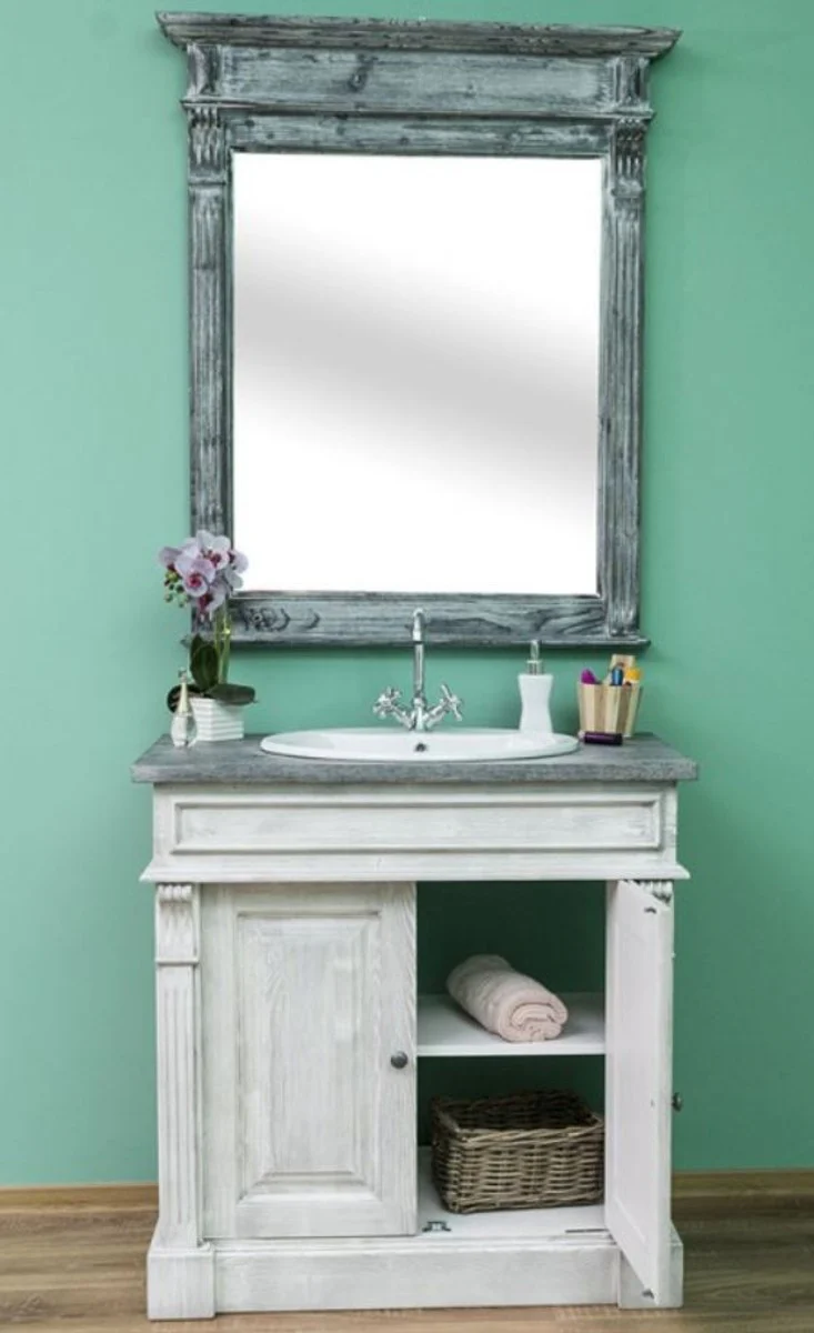 Country house style bathroom set light gray / dark gray - 1 washbasin & 1 wall mirror - solid wood bathroom furniture in country house style