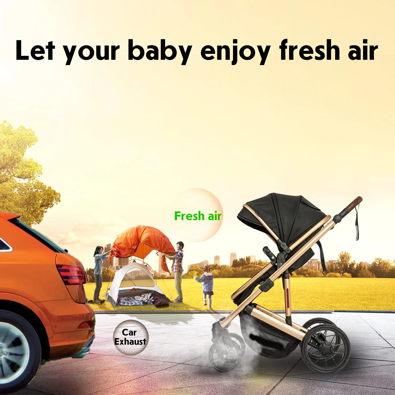 Kinderwagen – 2-in-1-Hochformat-Kabriolett-Kinderwagen mit umkehrbarem Sitz | Faltbarer Kinderwagen aus Aluminiumlegierung, stoßfest, für Kleinkinder im Alter von 0 bis 36 Monaten