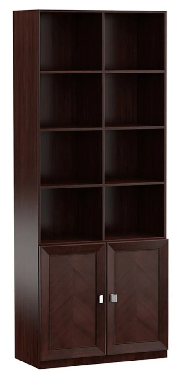 Luxury shelf cabinet dark brown / silver 90.6 x 44.2 x H. 225.6 cm - living room cabinet office cabinet with 2 doors