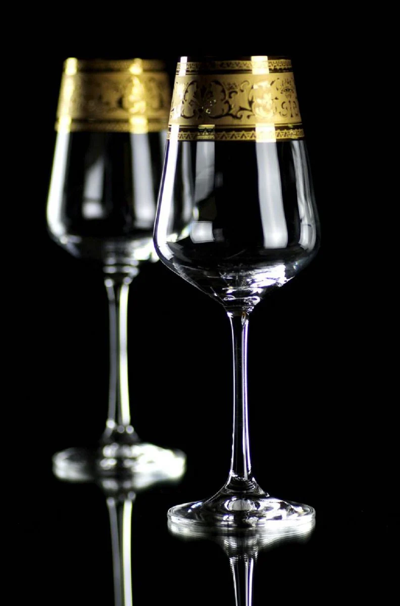 Luxury Baroque red wine glass set of 6 gold Ø 8.5 x H. 24 cm - handmade and hand-engraved wine glasses - hotel & restaurant accessories - luxury quality