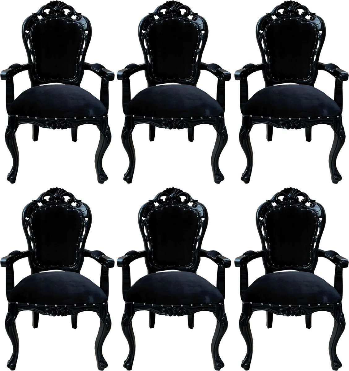 Baroque Dining Room Chair Set of 6 Black - Handmade Antique Style Chairs with Armrests - Baroque Dining Room Furniture