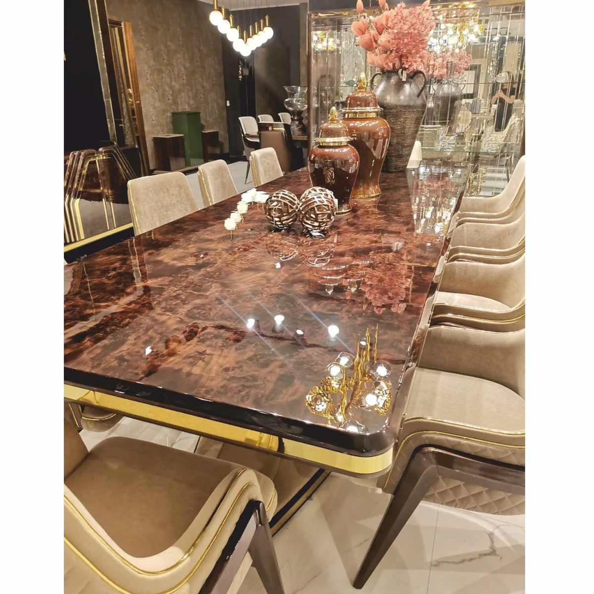 Luxury Art Deco Dining Room Set - Dining Table & 6 Dining Room Chairs with Armrests