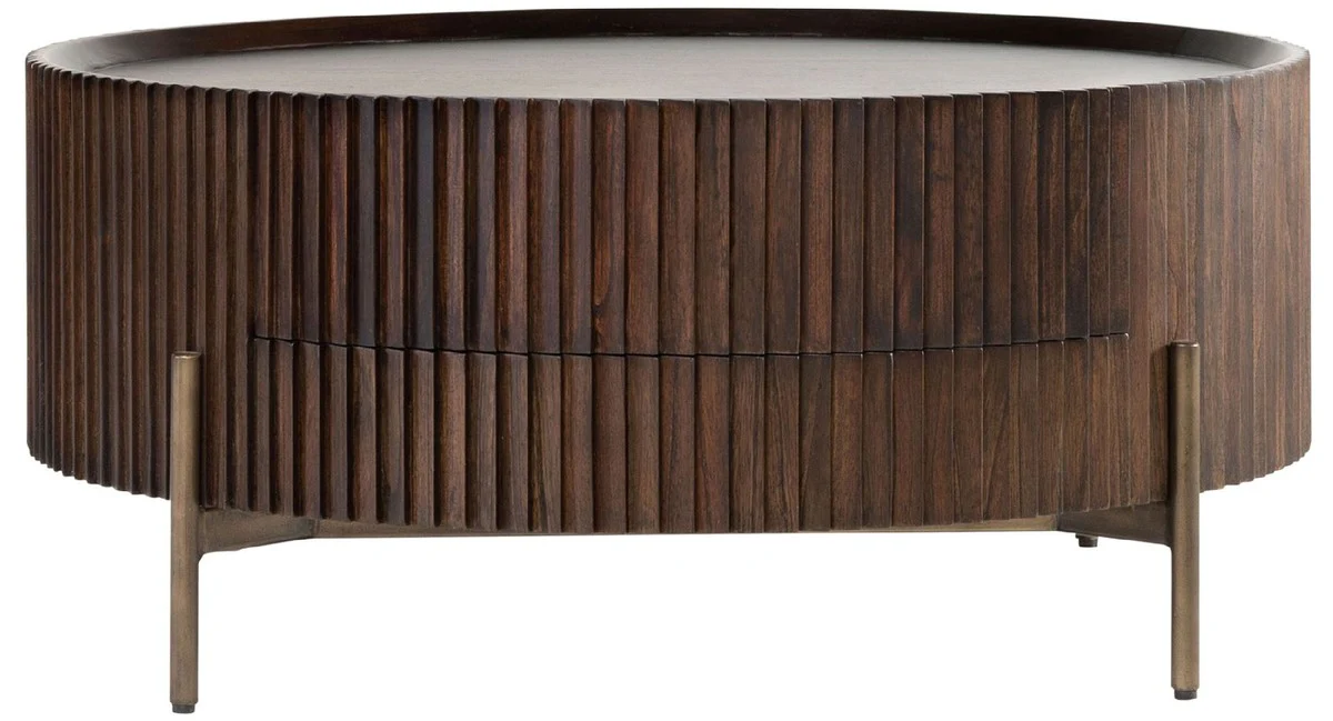 Luxury coffee table dark brown Ø 90 x H. 40 cm - Round living room table with drawer - Living room furniture - Solid wood furniture - Luxury furniture - Luxury furnishings