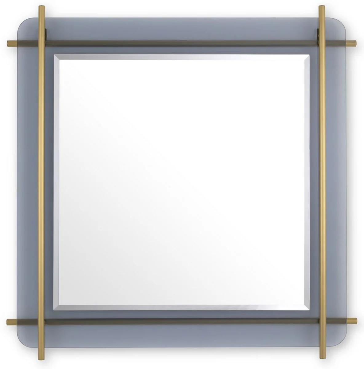 Luxury mirror brass / gray 85.5 x 5 x H. 85.5 cm - Square wall mirror with gray tinted glass edge and stainless steel rods - Luxury collection
