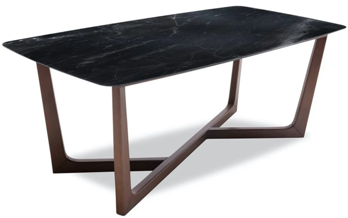 Luxury dining table black / brown 200 x 100 x H. 77 cm - kitchen table with elegant glass ceramic table top in marble look and solid beech wood legs - luxury dining room furniture