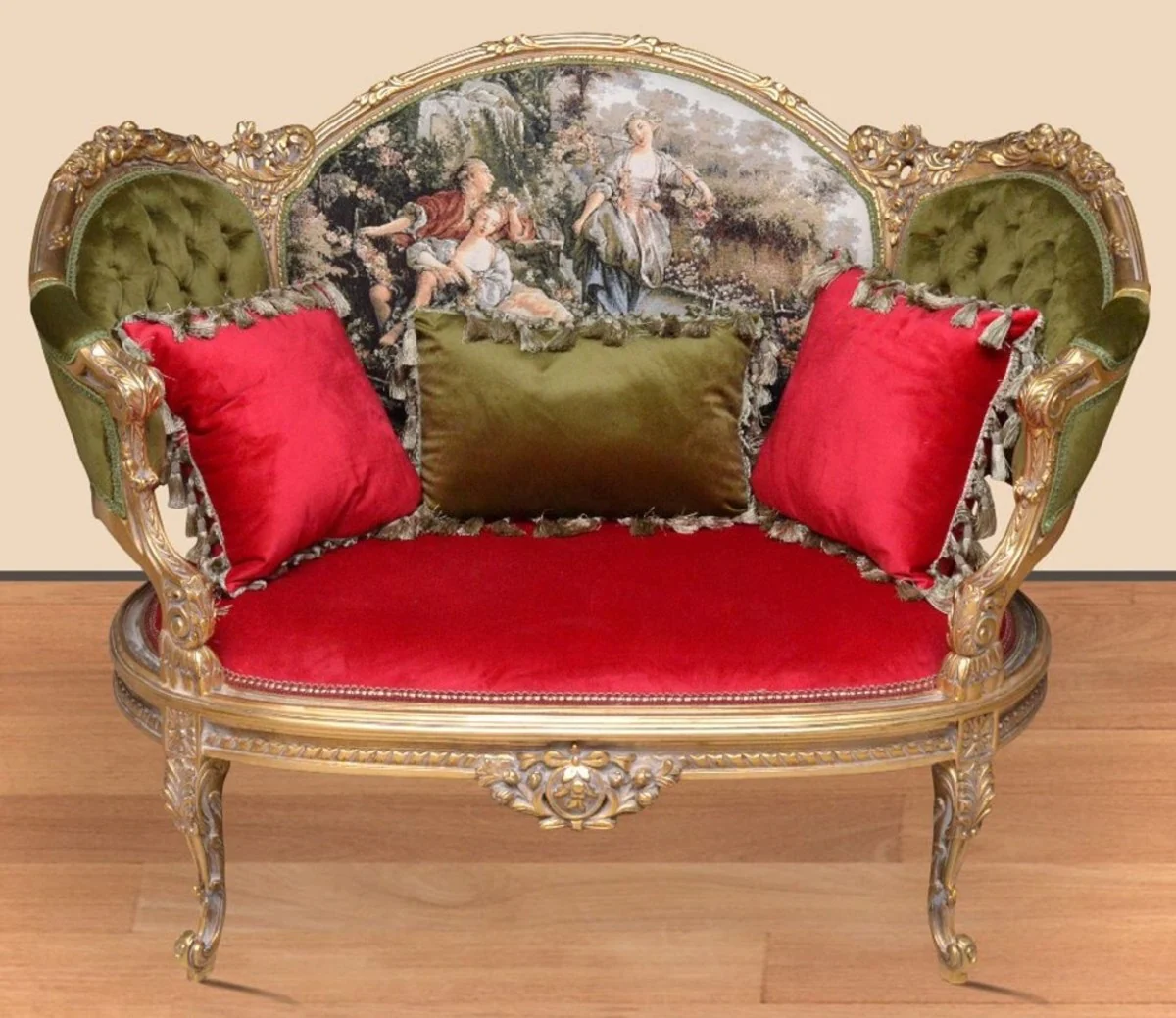 Baroque Sofa Green / Red / Multicolor / Gold - Handcrafted Living Room Sofa in Baroque Style - Baroque Living Room Furniture