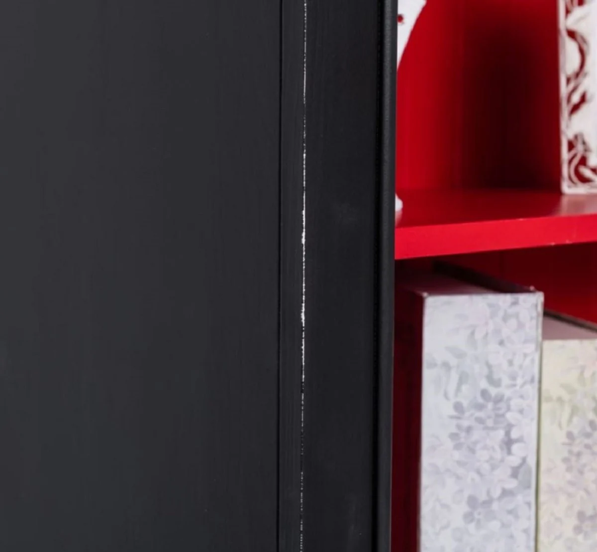 Country house style solid wood bookcase black / red H. 210 cm - country house style furniture