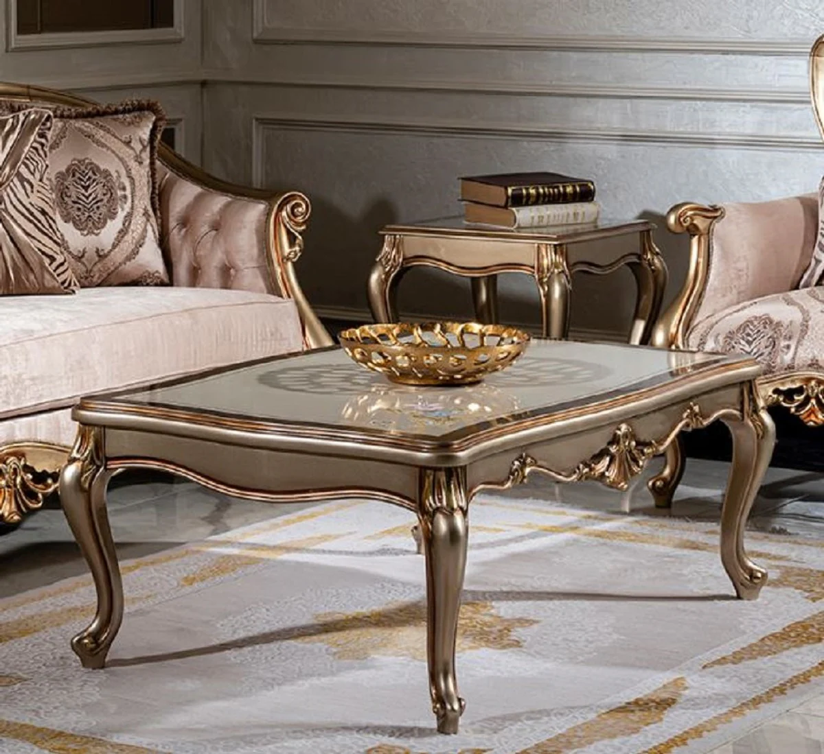 Luxury baroque coffee table white / silver / gold - handmade solid wood living room table - living room furniture in baroque style