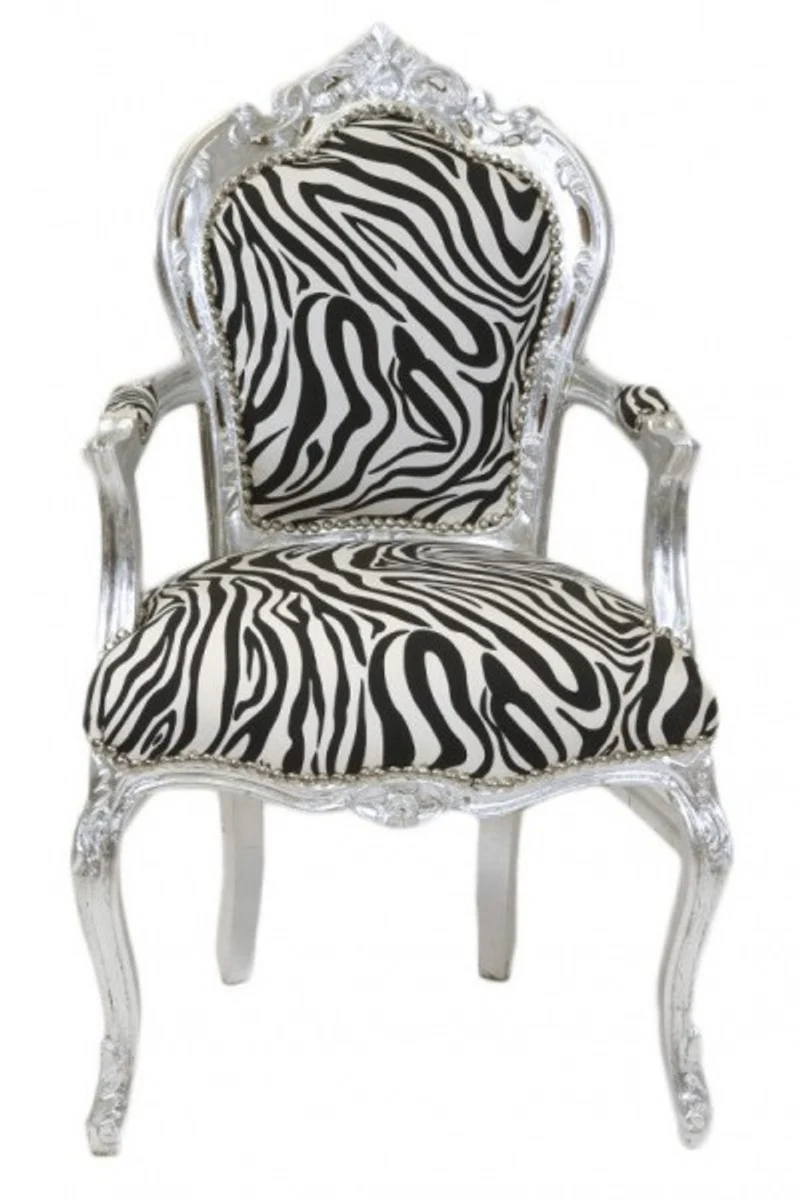 Baroque dining room chair zebra / silver with armrests