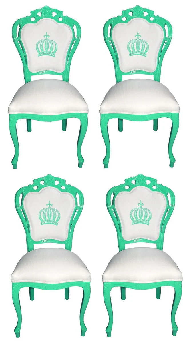 Pompöös by Luxury Baroque Dining Room Chairs White / Green - Pompöös Baroque Chairs designed by Harald Glööckler - 4 Dining Room Chairs - Baroque Furniture
