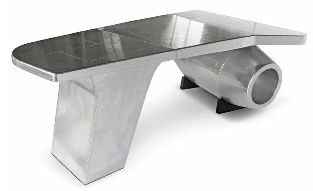 Vintage aviator desk silver 230 x 120 x H. 80 cm - aluminum airplane design office table - aluminum airplane office furniture