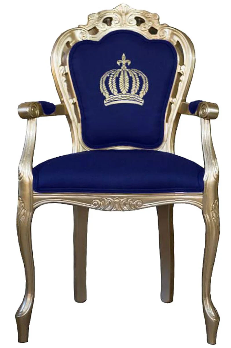 Pompöös by Luxury Baroque Dining Chair with Armrests Blue / Gold - Pompöös Baroque Chair designed by Harald Glööckler