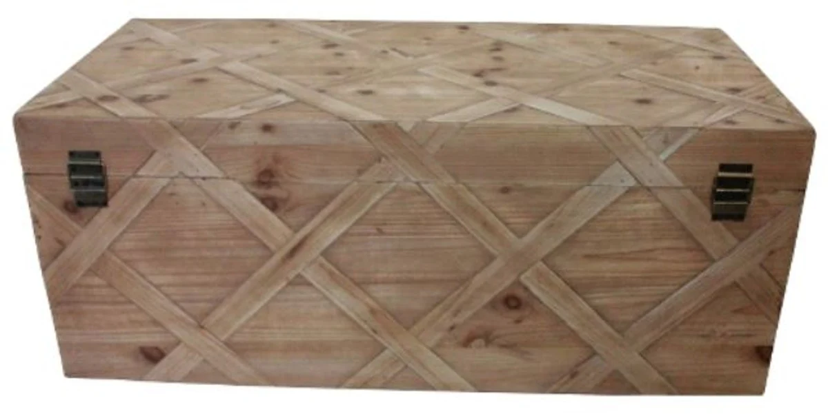 Country house style chest natural colors 100 x 48 x H. 40 cm - handmade wooden chest in parquet look