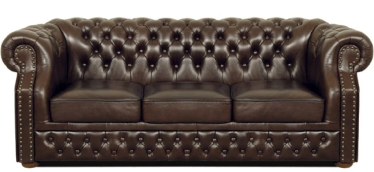 Luxury genuine leather 3-seater sofa dark brown 210 x 90 x H. 80 cm - Chesterfield sofa