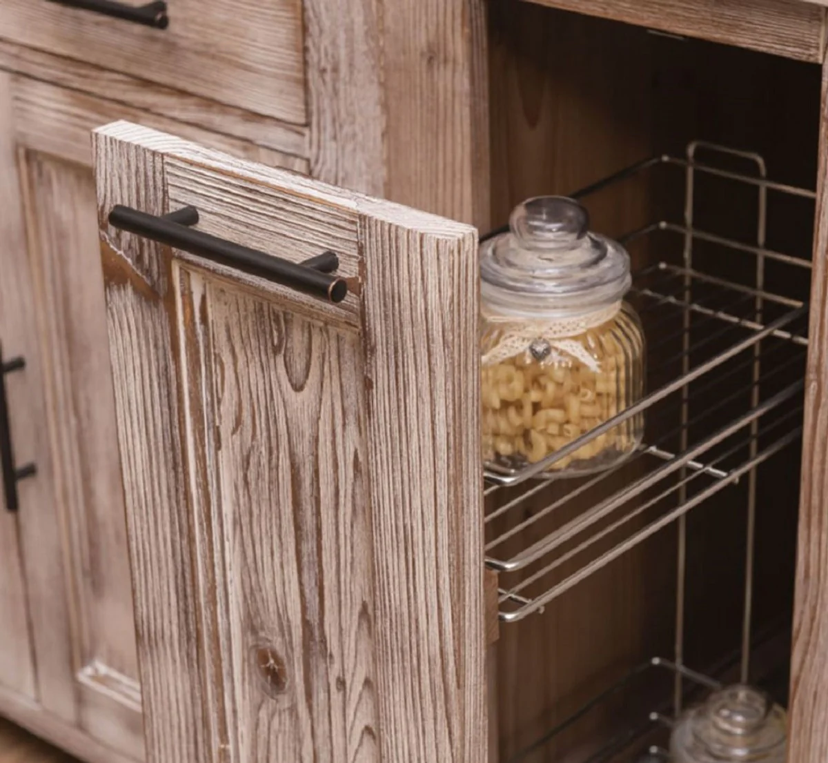 Country house style fitted kitchen natural colors 387 x 65 x H. 90 cm - solid wood kitchen unit - dining room furniture in country house style - country house style solid wood fitted kitchens